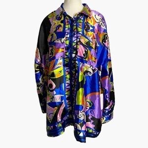Truth NYC Silky Smooth Colorful Abstract Long Sleeve Button Down Shirt NWT